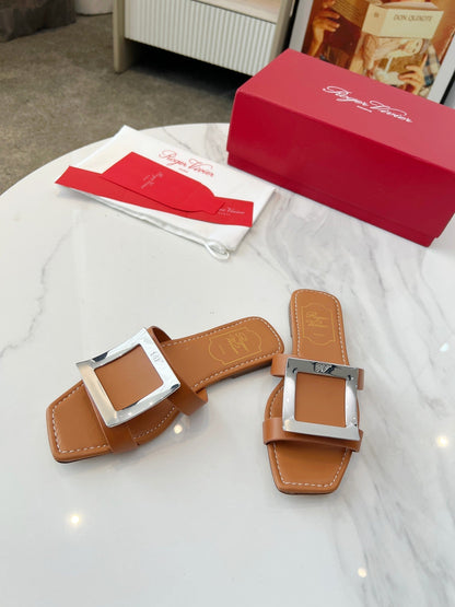 VIV' BY THE SEA MULES IN BRONZE BROWN CALFSKIN SILVER BUCKLE
