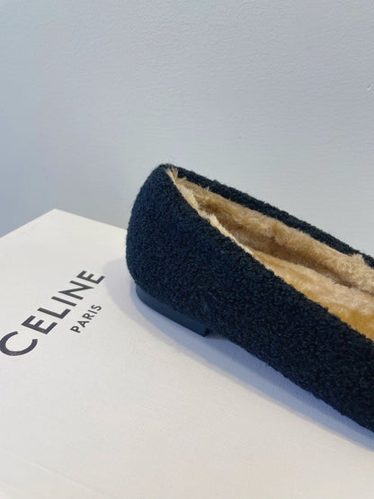CELINE 26S FLAT SHOES IN BLACK WOOL
