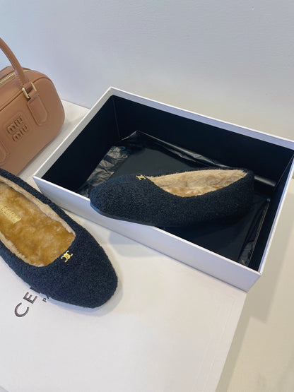 CELINE 26S FLAT SHOES IN BLACK WOOL