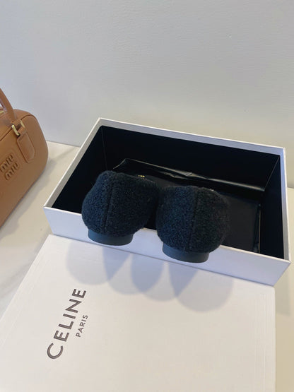 CELINE 26S FLAT SHOES IN BLACK WOOL