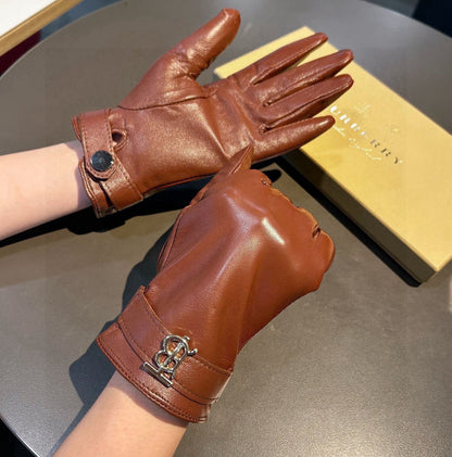 GLOVES IN BRONZE BROWN LAMBSKIN WITH FLEECE LINING 440495