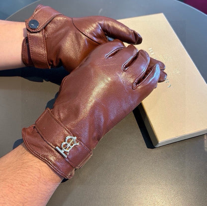 GLOVES IN RED BROWN LAMBSKIN WITH FLEECE LINING 440498