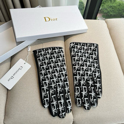 TOUCHSCREEN GLOVES IN BLACK MIX WHITE LAMBSKIN AND MONOGRAM JACQUARD FABRIC 465792