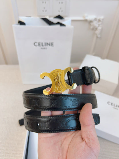 CELINE 25S BELT 25MM TRIOMPHE IN BLACK CALFSKIN GOLD HARDWARE 563332
