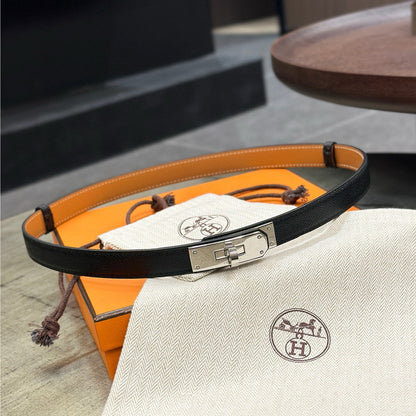 HM KELLY BELT 18 IN BLACK EPSOM SILVER HARDWARE