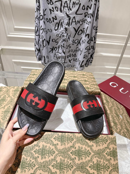 SANDALS 25S IN BLACK MIX RED LAMBSKIN EMBOSSED LOGO STYLE 2