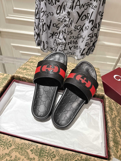 SANDALS 25S IN BLACK MIX RED LAMBSKIN EMBOSSED LOGO STYLE 2