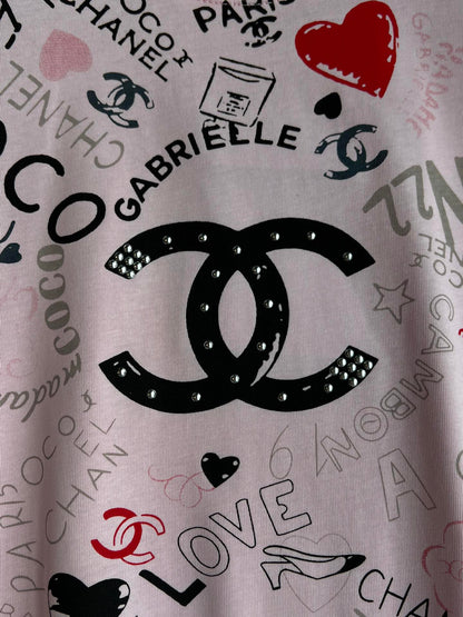 CHANEL PINK LOGO PRINT T-SHIRT