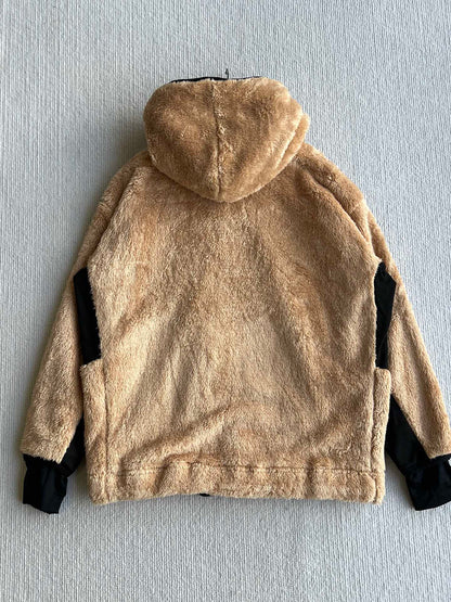 MONCLER 25S FUZZY TEDDY FLEECE HOODIE IN BROWN 042