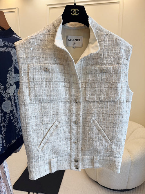 CC 2025 Vest Beige Apricot Tweed Fabric