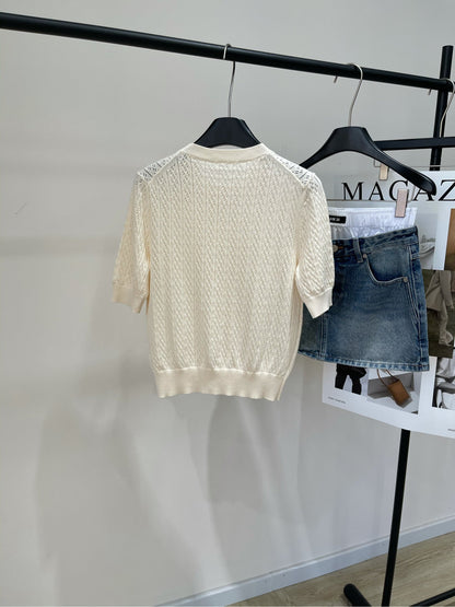 VALENTINO SHORT SLEEVE TOP WITH SEQUIN BOW 273160