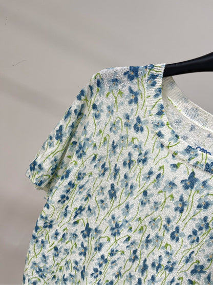 LOEWE SHORT-SLEEVE SWEATER WITH FLORAL KNIT 275922