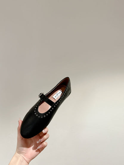 ALAIA MARY JANE IN BLACK LAMBSKIN WITH SILVER HARDWARE