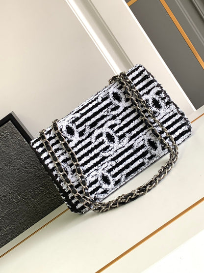 CHANEL 25S FLAP BAG 25 CM IN WHITE MIX BLACK SEQUINS