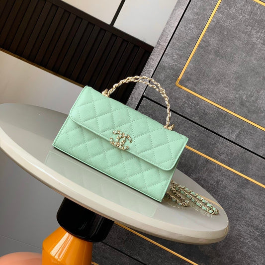 CHANEL 25S KELLY BAG 18 IN LIGHT GREEN CAVIAR LEATHER WITH GOLD HARDWARE