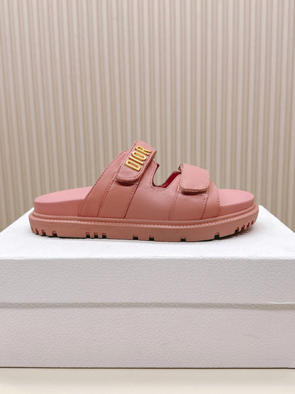 DIOR CLASSIC DOUBLE-STRAP SLIDES 25S IN PEACHY PINK CALFSKIN