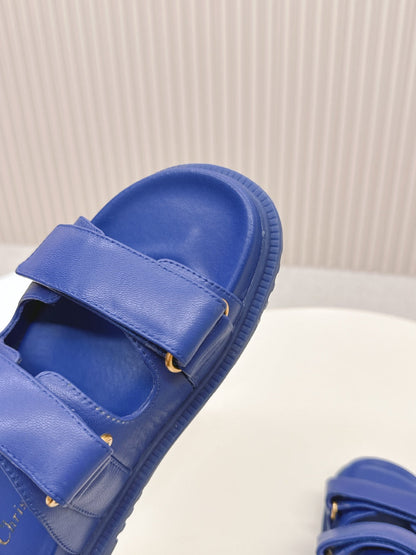 DIOR CLASSIC DOUBLE-STRAP SLIDES 25S IN NAVY BLUE CALFSKIN