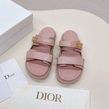 DIOR CLASSIC DOUBLE-STRAP SLIDES 25S IN BABY PINK CALFSKIN