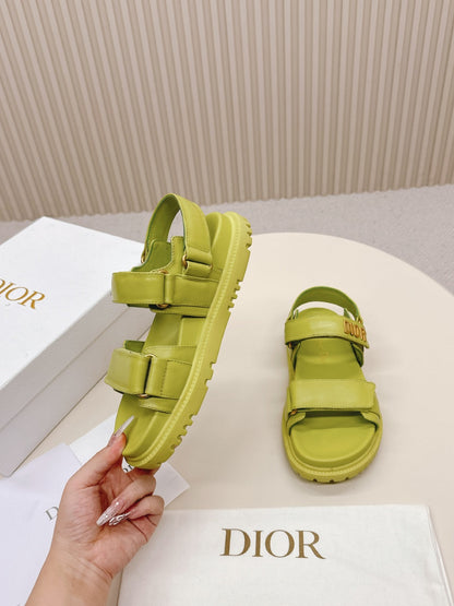 DIOR BACK-STRAP SANDALS 25S IN OLIVE YELLOW CALFSKIN WITH GOLD HARDWARE