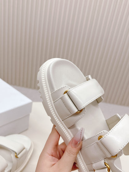 DIOR BACK-STRAP SANDALS 25S IN CREAM WHITE CALFSKIN WITH GOLD HARDWARE