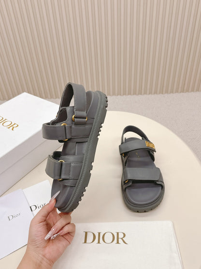 DIOR BACK-STRAP SANDALS 25S IN ASH GRAY CALFSKIN WITH GOLD HARDWARE