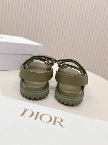 DIOR BACK-STRAP SANDALS 25S IN MOSS GREEN CALFSKIN WITH GOLD HARDWARE