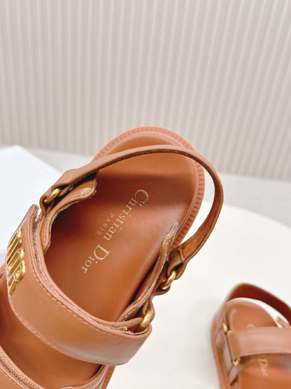 DIOR BACK-STRAP SANDALS 25S IN BRICK BROWN CALFSKIN WITH SILVER HARDWARE