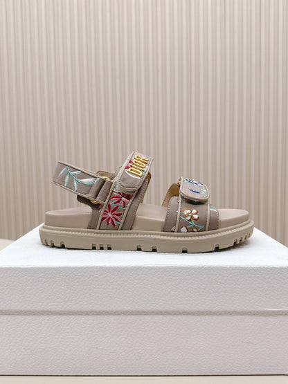 DIOR BACK-STRAP SANDALS 25S IN BEIGE CALFSKIN EMBROIDERED WITH PETITES FLEURS