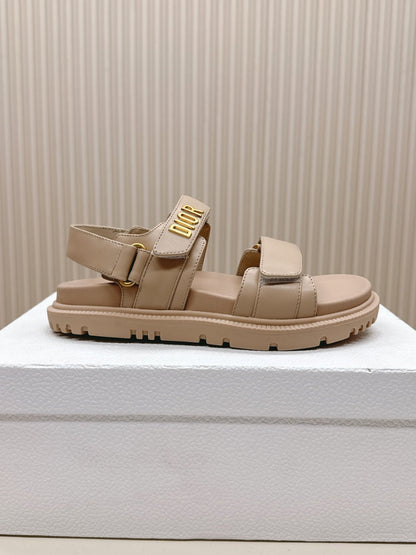 DIOR BACK-STRAP SANDALS 25S IN BEIGE CALFSKIN WITH GOLD HARDWARE