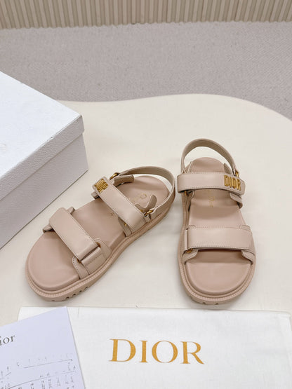 DIOR BACK-STRAP SANDALS 25S IN BEIGE CALFSKIN WITH GOLD HARDWARE