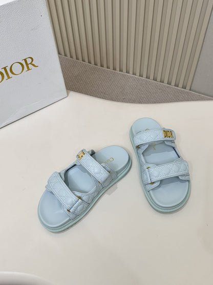 DIOR CLASSIC DOUBLE-STRAP SLIDES 25S IN PASTEL BLUE CALFSKIN
