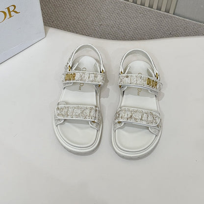 DIOR BACK-STRAP SANDALS 25S IN WHITE TWEED AND CALFSKIN