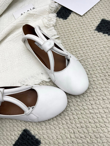 ALAIA 26S BALLET TECKEL IN WHITE CALFSKIN