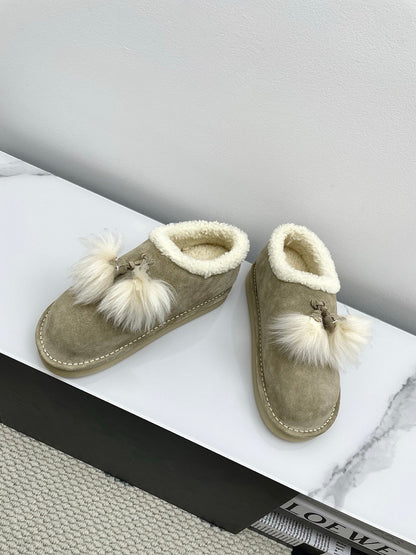 MIUMIU 26S ANKLE SHEARLING BOOTS IN TAUPE BEIGE SUEDE