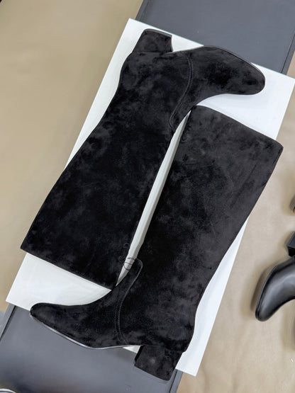 CELINE 26S HIGH-TOP BOOTS IN BLACK SUEDE