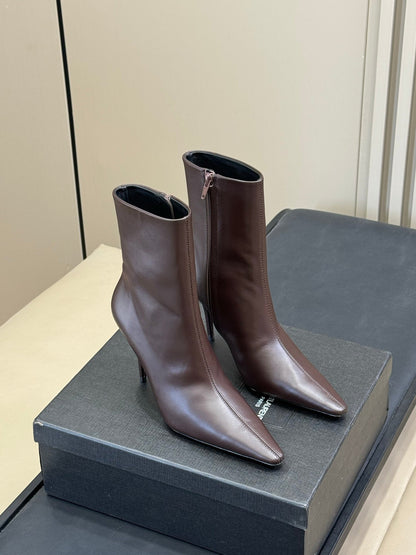 YSL 26S ZIPPERED HEELED BOOTS IN DUSTY BROWN CALFSKIN