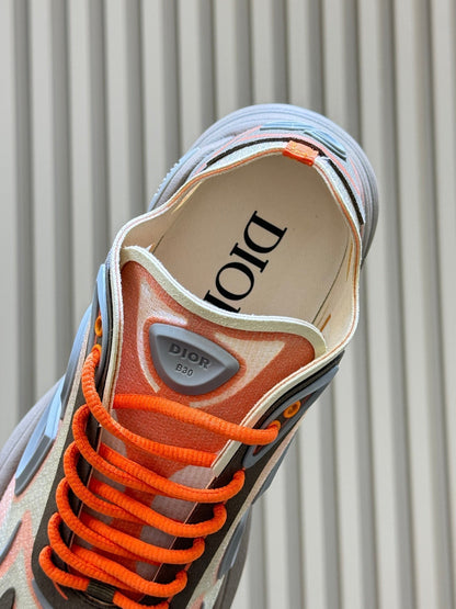 DIOR 26S B30 COUNTDOWN TECH SNEAKER IN GRAY AND ORANGE TECHNICAL FABRIC AND SUEDE