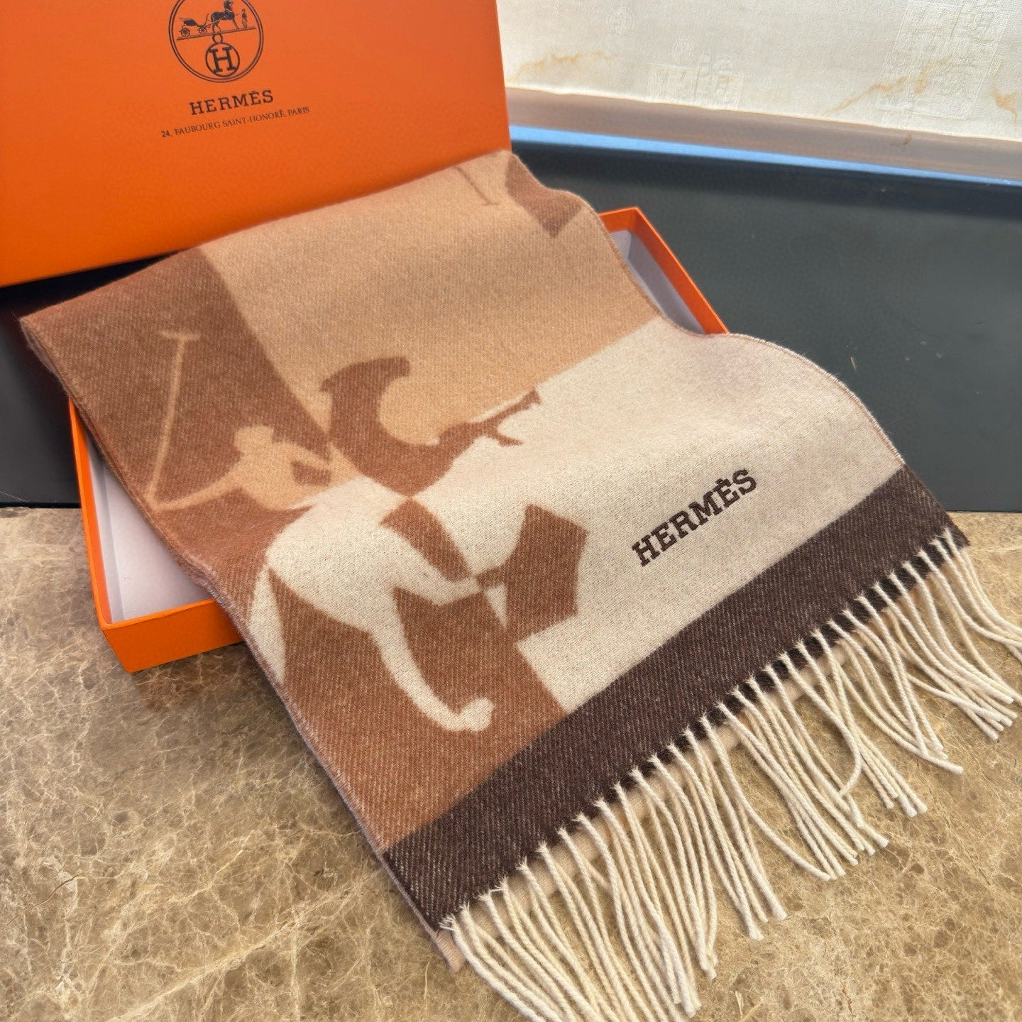 HERMES 25S SCARF 170 IN CASHMERE 854667