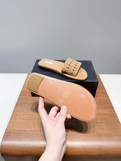 ALAIA FLAT SANDALS WITH PERFORATED STRAPS 25S IN BEIGE SUEDE