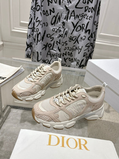 DIOR 25S CHRONO SNEAKER 45MM IN MESH WITH WHITE AND NUDE PINK CALFSKIN