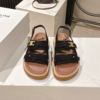 CELINE 25S TIPPI TRIOMPHE SANDAL IN BLACK CALFSKIN SUEDE