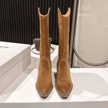 CELINE 25S HIGH BOOTS FOR FALL AND WINTER 45MM IN BROWN SUEDE