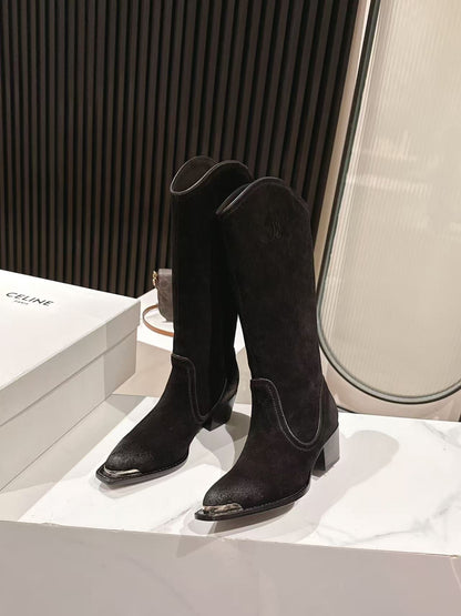 CELINE 25S HIGH BOOTS FOR FALL AND WINTER 45MM IN BLACK SUEDE