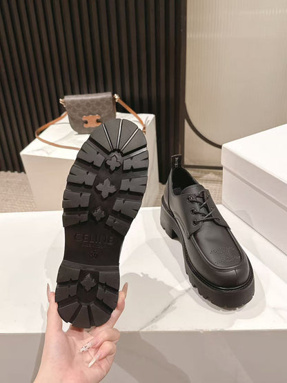 CELINE 25S THICK SOLED LOAFERS 50MM IN BLACK CALFSKIN