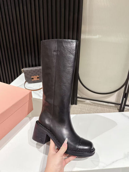 MIUMIU 26S HIGH-ANKLE BOOTS 50MM IN BLACK GLOSSY CALFSKIN