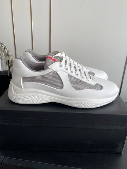 PRADA 26S AMERICA CUP SNEAKERS IN WHITE SOFT RUBBER AND BIKE FABRIC