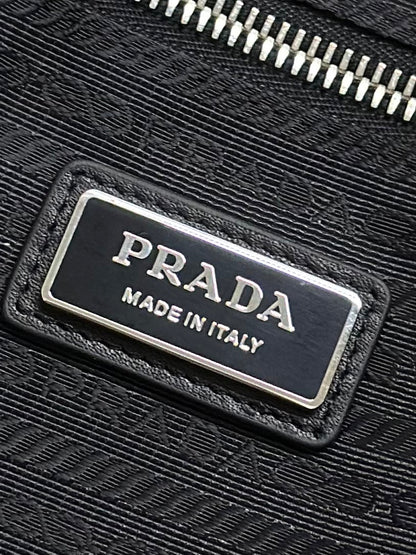 PRADA 25S SHOULDER STRAP BAG 26 IN BLACK CALFSKIN SILVER HARDWRE