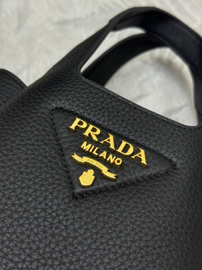PRADA 25S TOTE MINI BAG 18 IN BLACK CALFSKIN GOLD HARDWRE