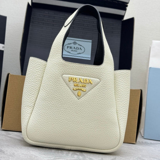 PRADA 25S TOTE MINI BAG 18 IN IVORY CALFSKIN GOLD HARDWARE