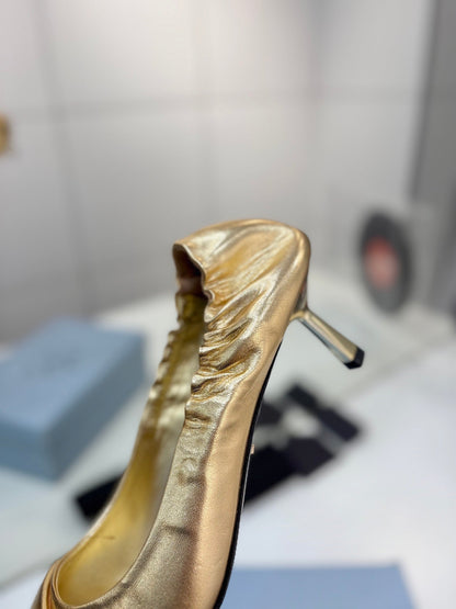 PRADA 26S PUMPS 55MM IN GOLD CALFSKIN WITH LOGO